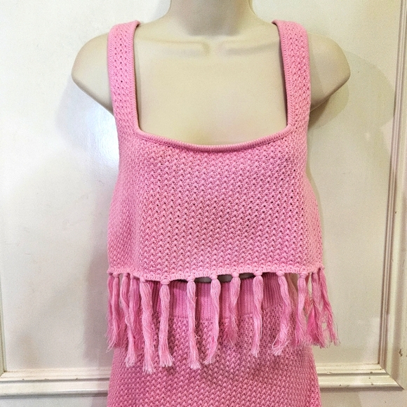 LE LIS Pink Knit Fringe Sleeveless  2-Piece Mini Dress,Large,NWT - Picture 5 of 16